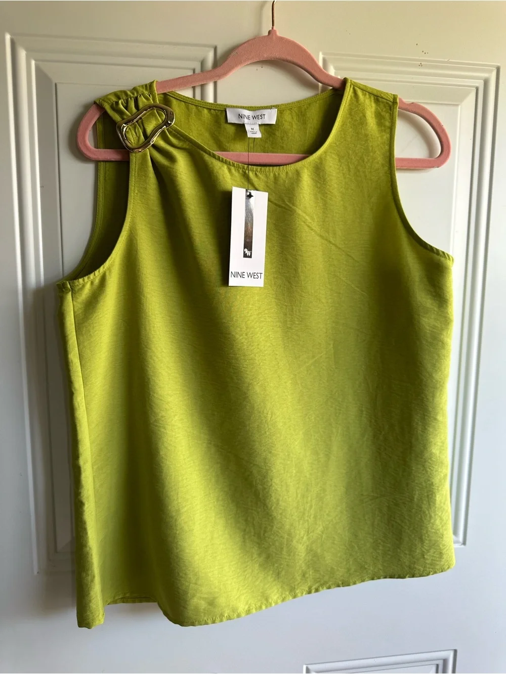 MSRP $69 Nine West Olive Green One-Shoulder Tank with Buckle - Picture 2 of 5